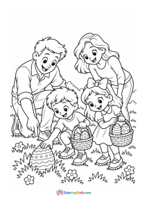 Family easter egg hunt coloring page