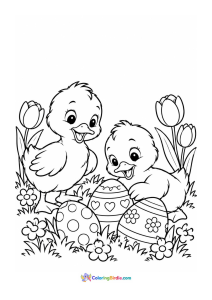 Ducklings with easter eggs coloring page