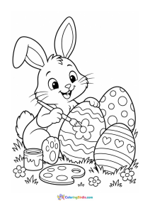 Easter bunny painting eggs coloring page