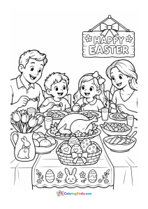 Family dinner on easter coloring page