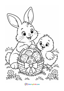 Bunny and chick easter friends coloring page