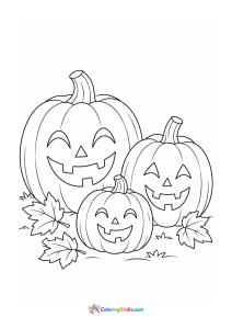 Halloween coloring page featuring a cute jack-o'-lantern family