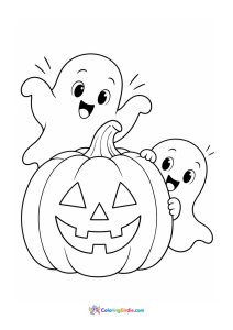 Halloween coloring page featuring two ghosts playing peek-a-boo