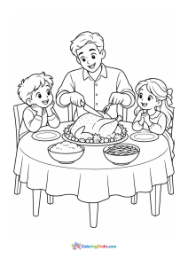 Dad carving the thanksgiving turkey coloring page