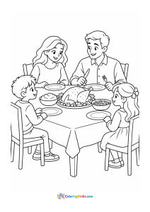 Family thanksgiving dinner coloring page