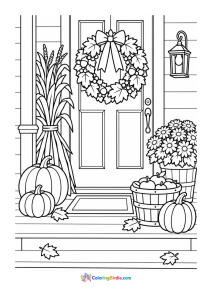Thanksgiving decorated front porch coloring page