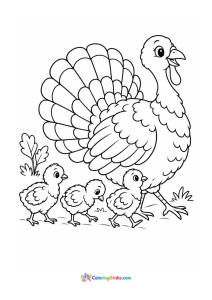 Mother turkey with baby turkeys thanksgiving coloring page