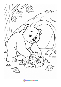Bear preparing for hibernation fall coloring page