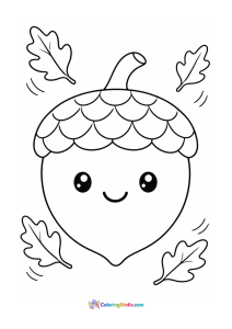 Cute acorn with falling leaves fall coloring page