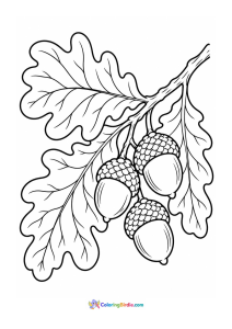 Oak branch with leaves and acorns fall coloring page