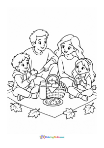 Family fall picnic coloring page