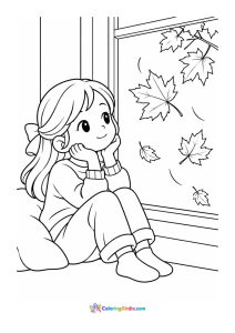 Watching fall leaves from the window coloring page
