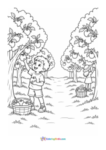 Apple picking fall coloring page