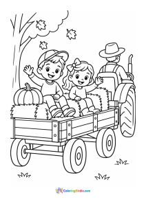 Children enjoying a hayride fall coloring page