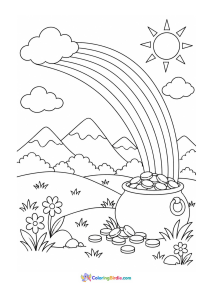 Rainbow ending at a pot of gold coloring page