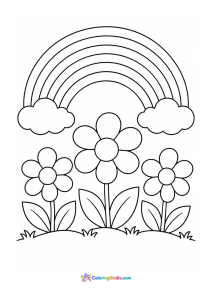 Rainbow over a flower garden coloring page