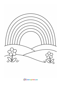 Rainbow over rolling hills coloring page