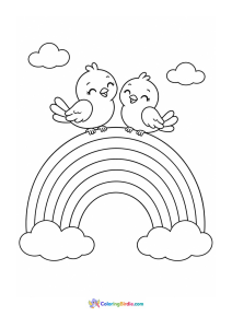 Birds sitting on a rainbow coloring page
