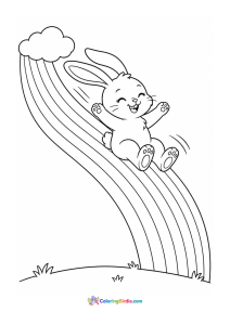 Bunny sliding down a rainbow coloring page