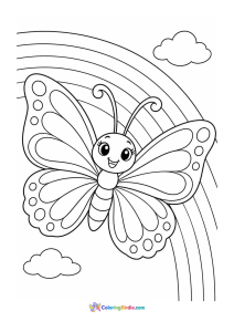 Butterfly flying across a rainbow coloring page