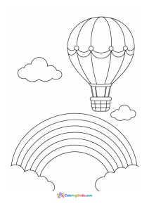 Hot air balloon near a rainbow coloring page