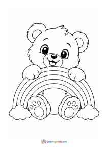 Teddy bear holding a rainbow coloring page