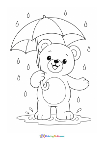 Bear holding an umbrella rainy day coloring page