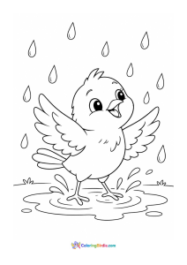 Bird bathing in rainwater rainy day coloring page