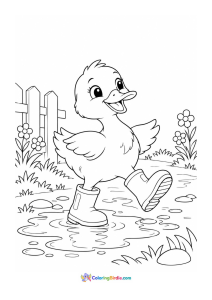 Duck wearing rain boots coloring page