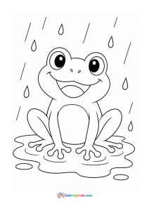 Frog sitting in a puddle rainy day coloring page