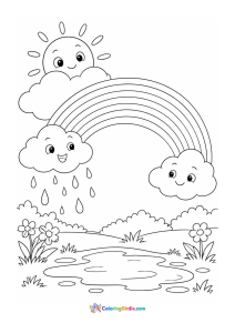 Cloud rain and rainbow coloring page