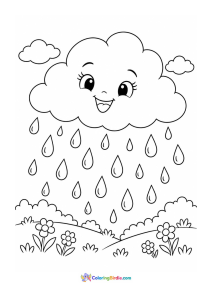 Smiling cloud with rain coloring page
