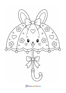 Cute bunny umbrella rainy day coloring page