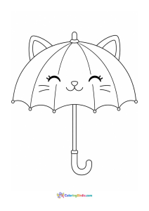 Cute kitten umbrella rainy day coloring page