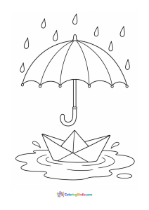 Paper boat under umbrella rainy day coloring page