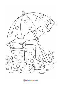 Umbrella and rain boots rainy day coloring page