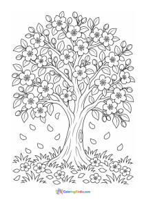 Blossoming spring tree coloring page