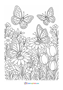 Butterflies in spring garden coloring page