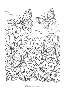 Spring garden in full bloom coloring page