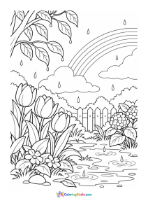 Spring rain in garden coloring page