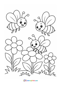 Bees in spring garden young kids coloring page