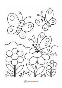 Butterflies in spring garden for young kids coloring page