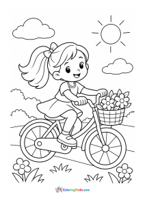 Cycling in young kids spring coloring page