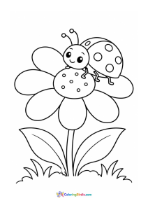 Ladybug on flower spring coloring page