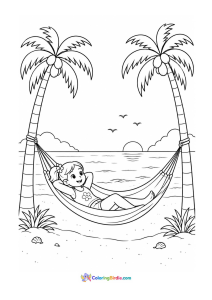 Child relaxing in hammock summer coloring page