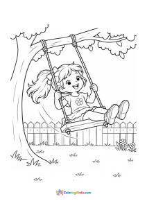 Child swinging high summer coloring page