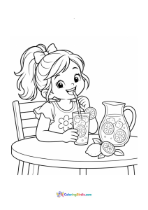 Child drinking lemonade summer coloring page