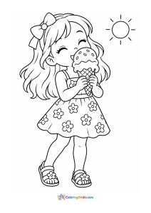 Child eating ice cream cone summer coloring page