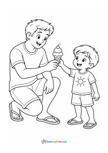 Dad giving ice cream to child summer coloring page