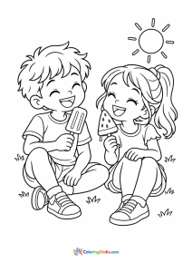 Friends eating popsicles summer coloring page